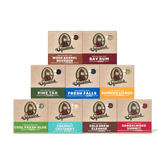 Dr. Squatch men's natural soap 9-pack bundle displaying nine bar varieties with color-coded labels and scent names.