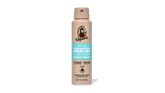 Dr. Squatch Coconut Castaway spray deodorant, 4 fl oz aerosol can with tan label and turquoise accent band.