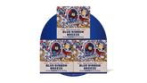 Three bars of Dr. Squatch Blue Ribbon Breeze men's natural soap in blue packaging with vintage Pabst Blue Ribbon branding.