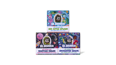 Three colorful Lil Squatch kid's natural soap bars stacked in a pyramid: Sea Apple Splash (top), Martian Melon and Enchanted Grape (bottom).