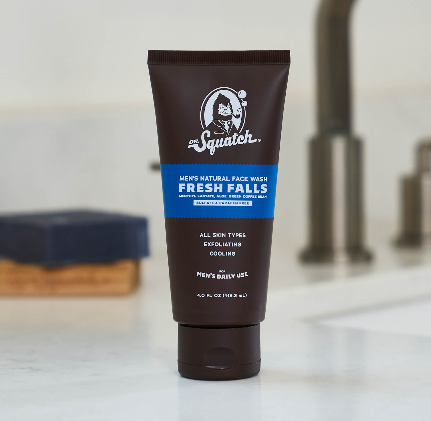 Lifestyle photo featuring Dr. Squatch Fresh Falls Face Wash