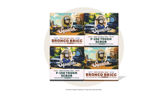 Set of Squatch brand products including 'Bronco Bricc' and 'F-150 Tough Scrub' on a green background