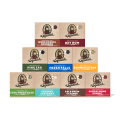 Dr. Squatch men's natural soap 9-pack bundle displaying nine bar varieties with color-coded labels and scent names.