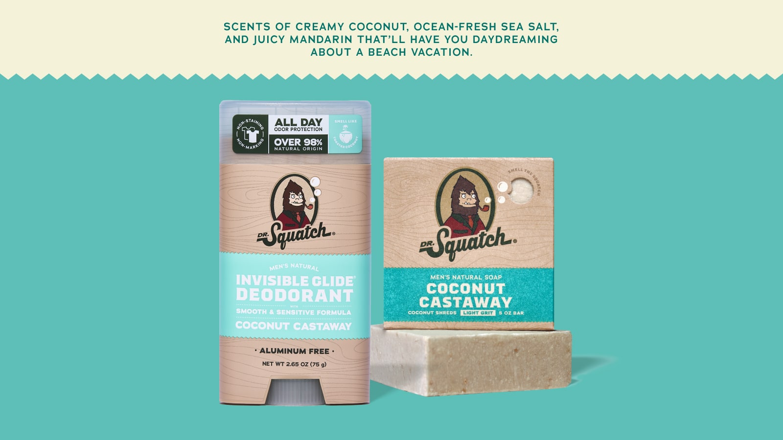 Brand and ingredient story panel for Dr. Squatch Megans Picks Bundle gift set