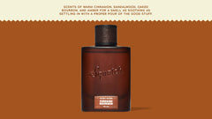 Brand and ingredient story panel for Dr. Squatch Fireside Bourbon Cologne