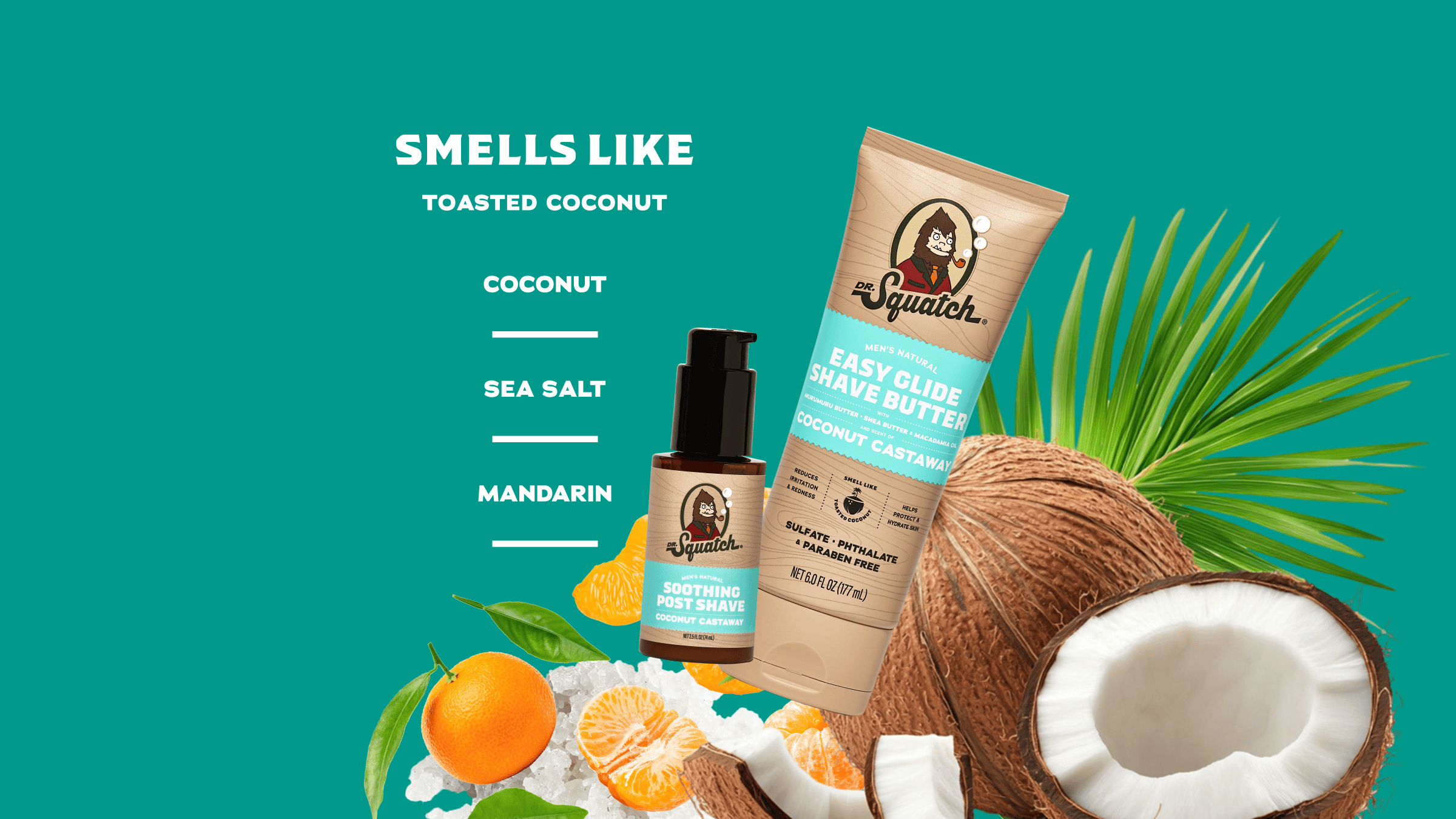 Scent notes graphic for Dr. Squatch Coconut Castaway Glide Guy Bundle gift set