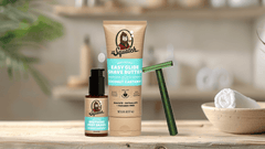 Lifestyle photo featuring Dr. Squatch Coconut Castaway Glide Guy Bundle gift set