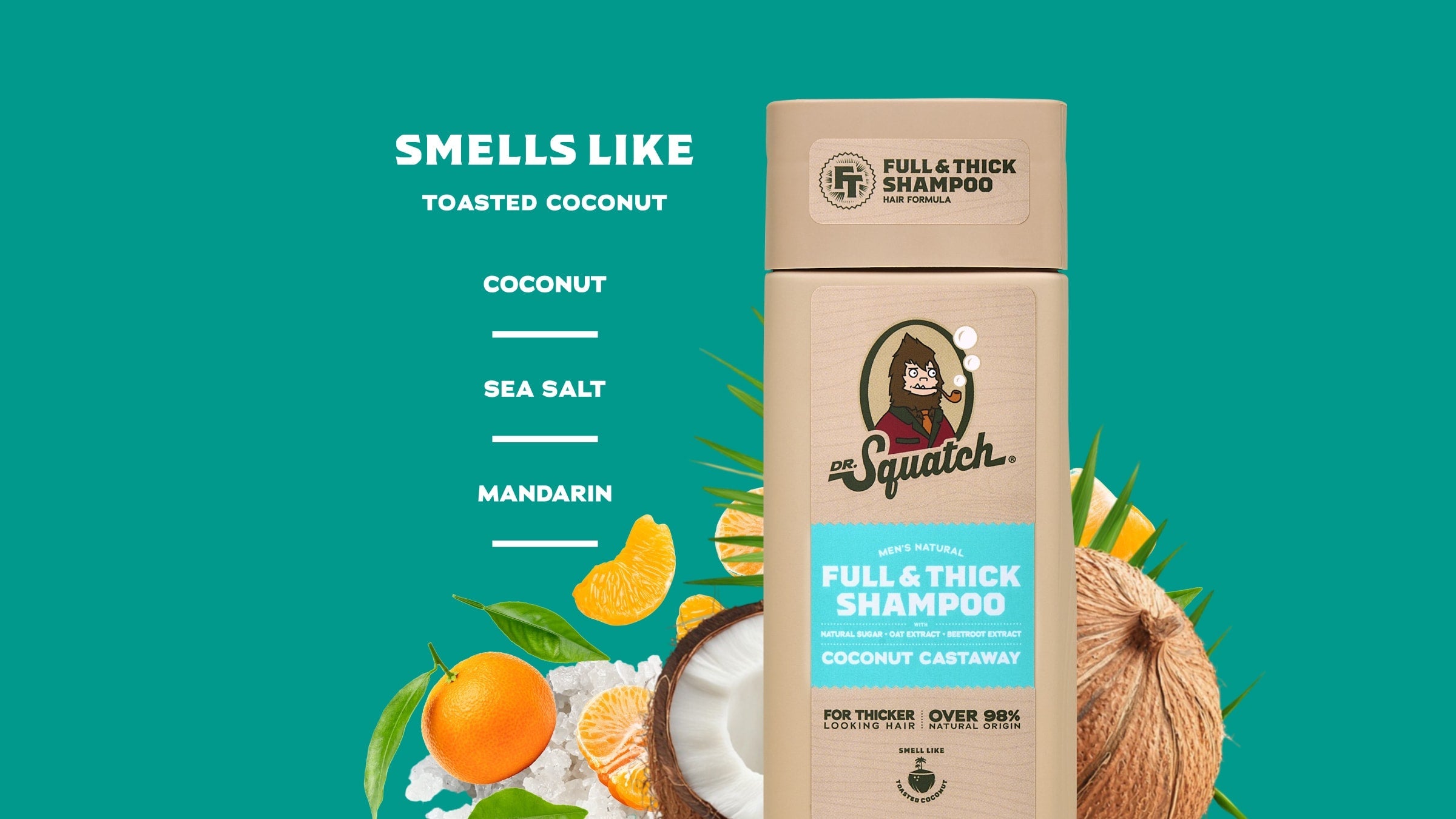 Scent notes graphic for Dr. Squatch Full & Thick Hair Care Kit gift set