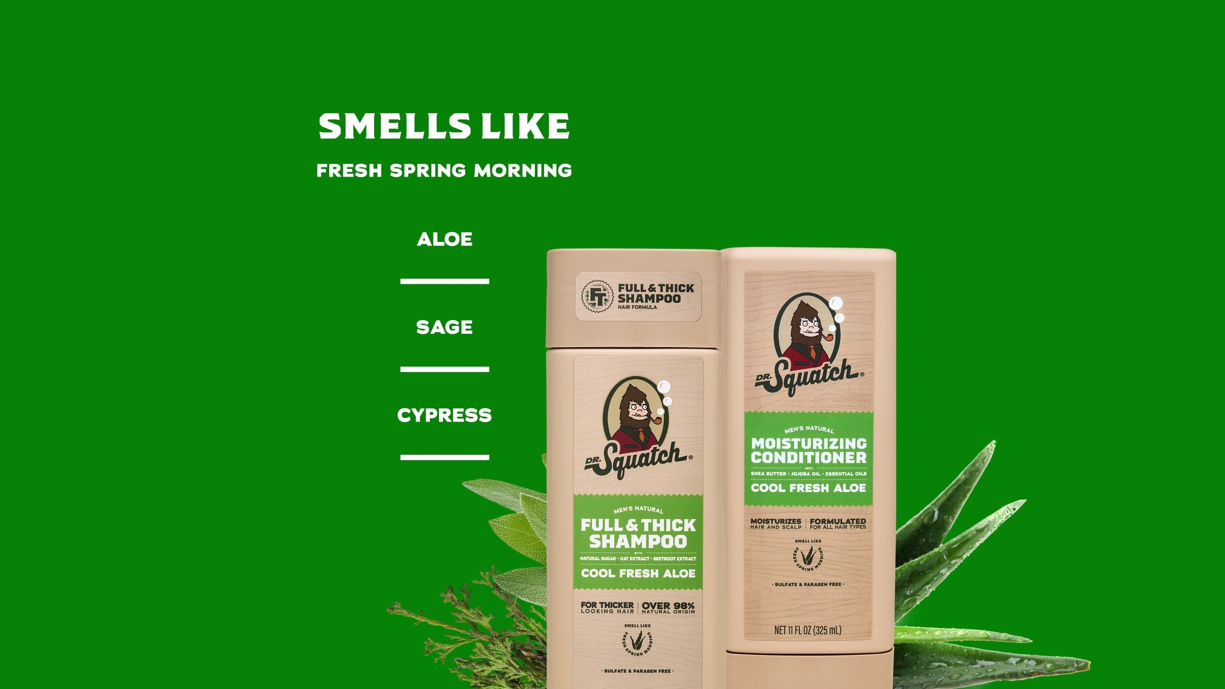 Scent notes graphic for Dr. Squatch Full & Thick Hair Care Kit gift set
