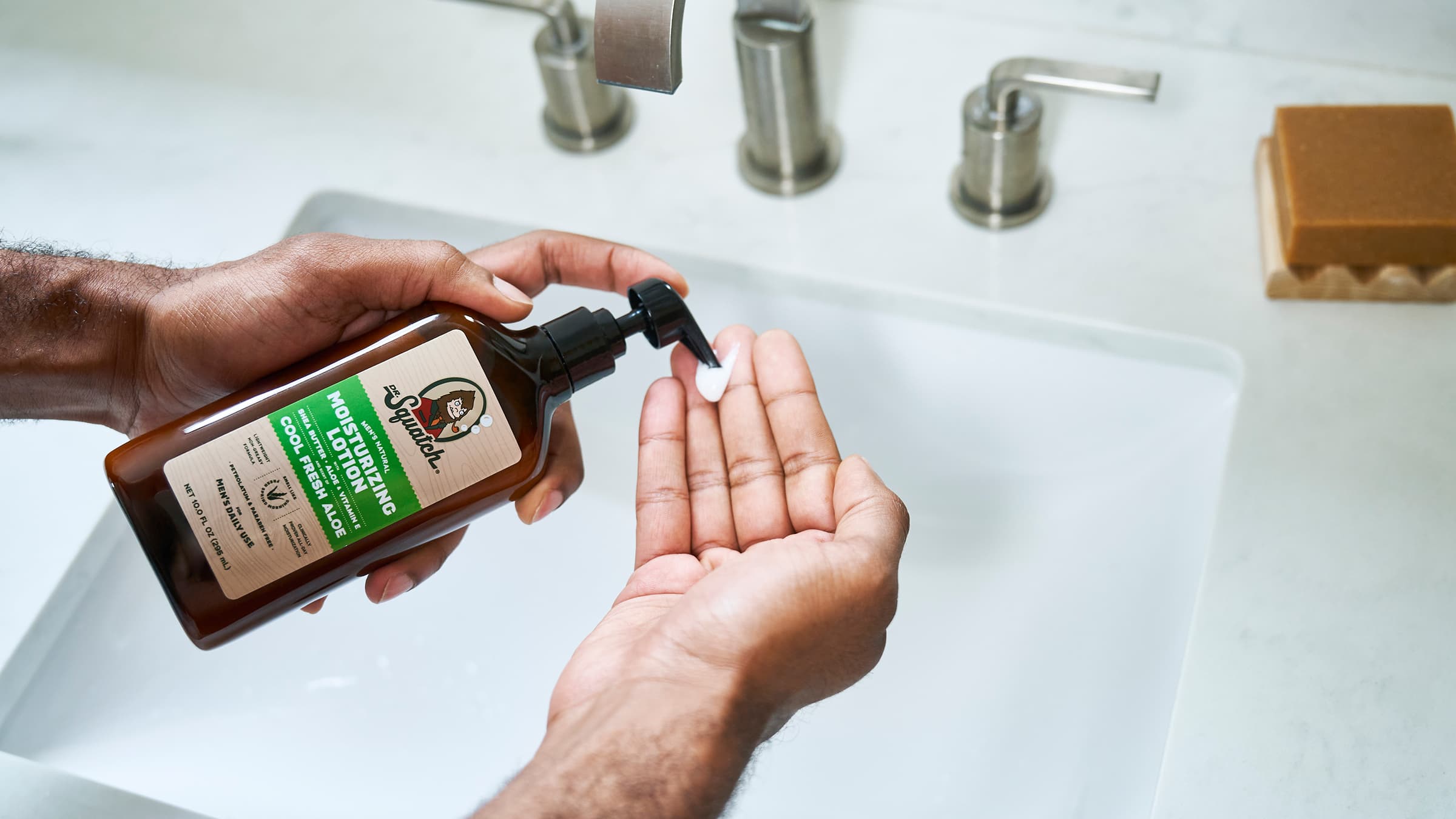 Dr. Squatch Cool Fresh Aloe Lotion being used