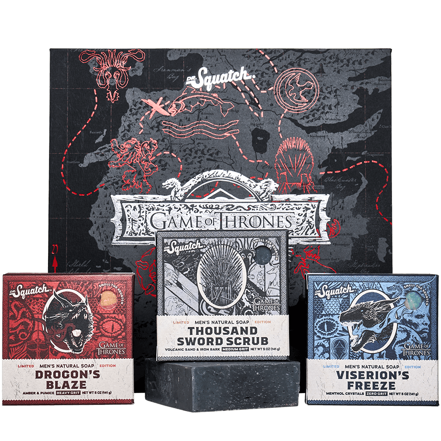 Promotional graphic for Dr. Squatch Game of Thrones Collection gift set