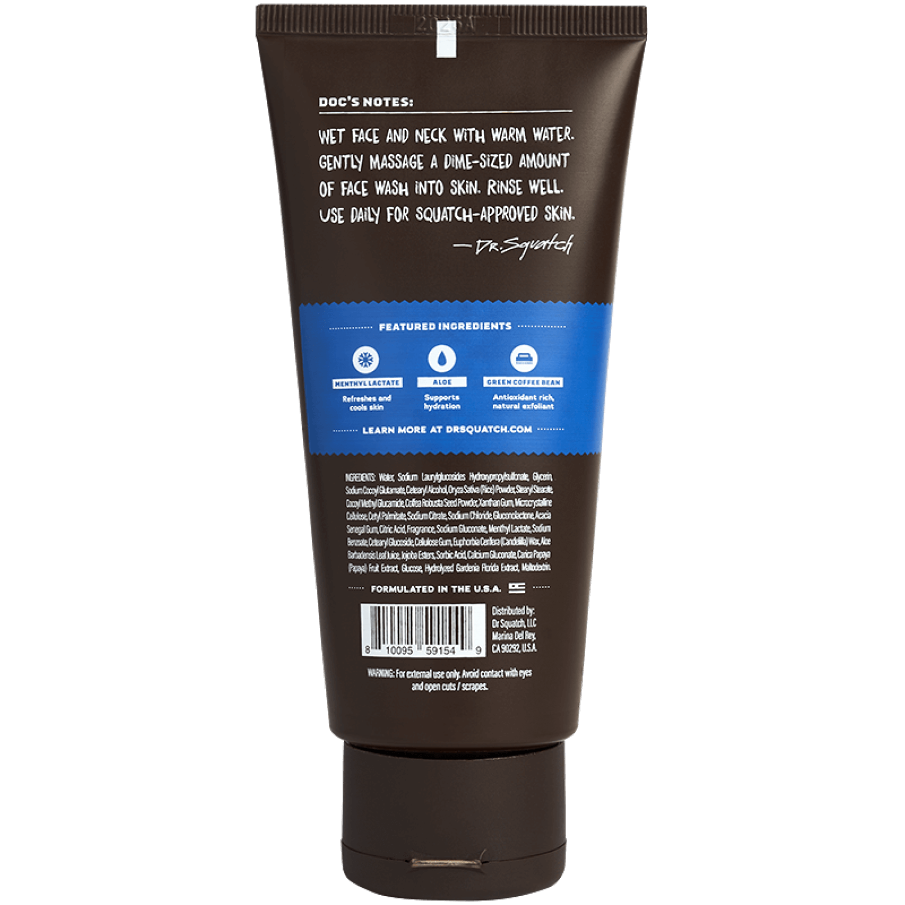 Promotional graphic for Dr. Squatch Fresh Falls Face Wash