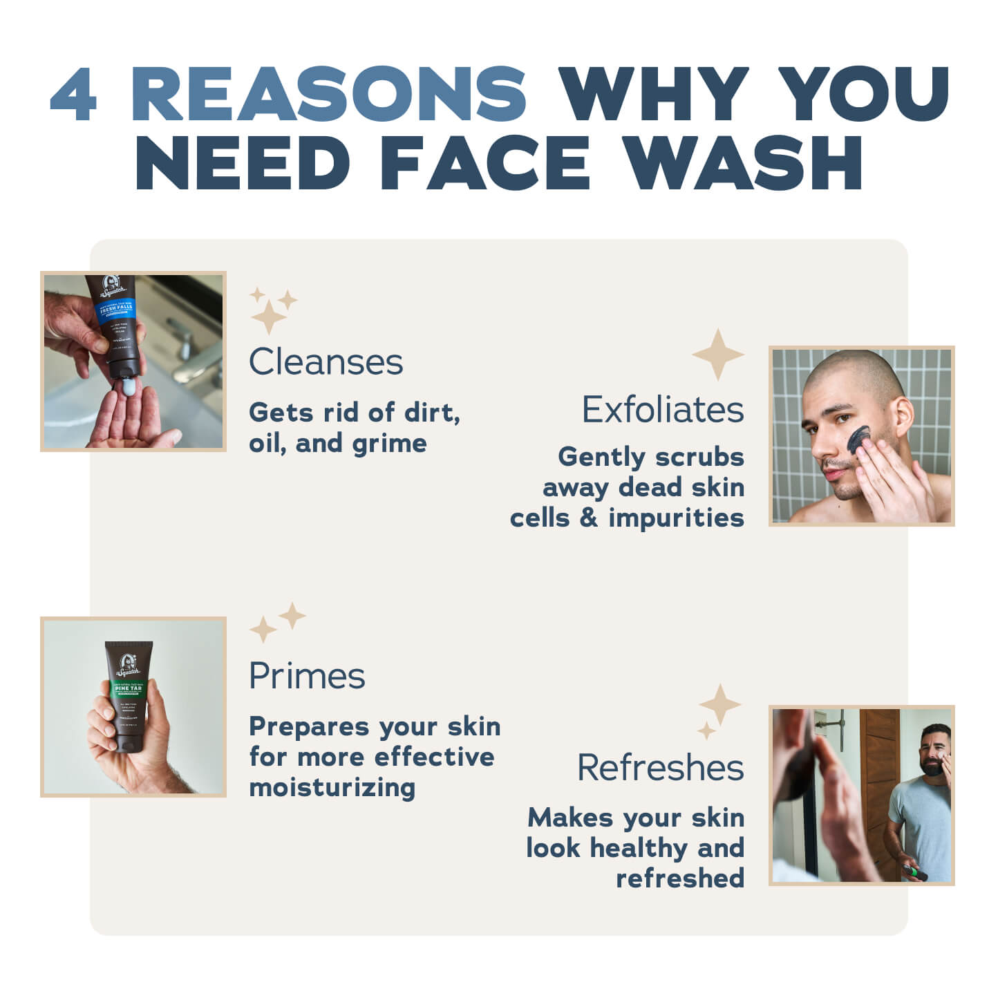 Promotional graphic for a Dr. Squatch face wash product