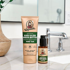 Promotional graphic for Dr. Squatch Pine Tar Smooth Shave Bundle gift set