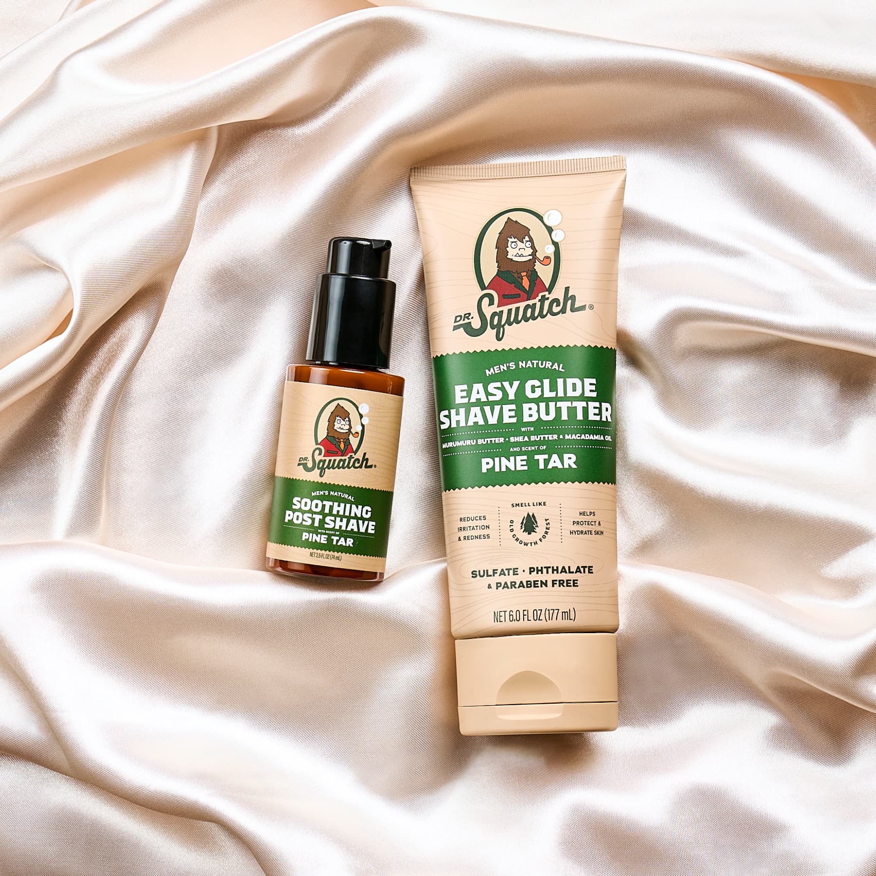 Promotional graphic for Dr. Squatch Pine Tar Smooth Shave Bundle gift set