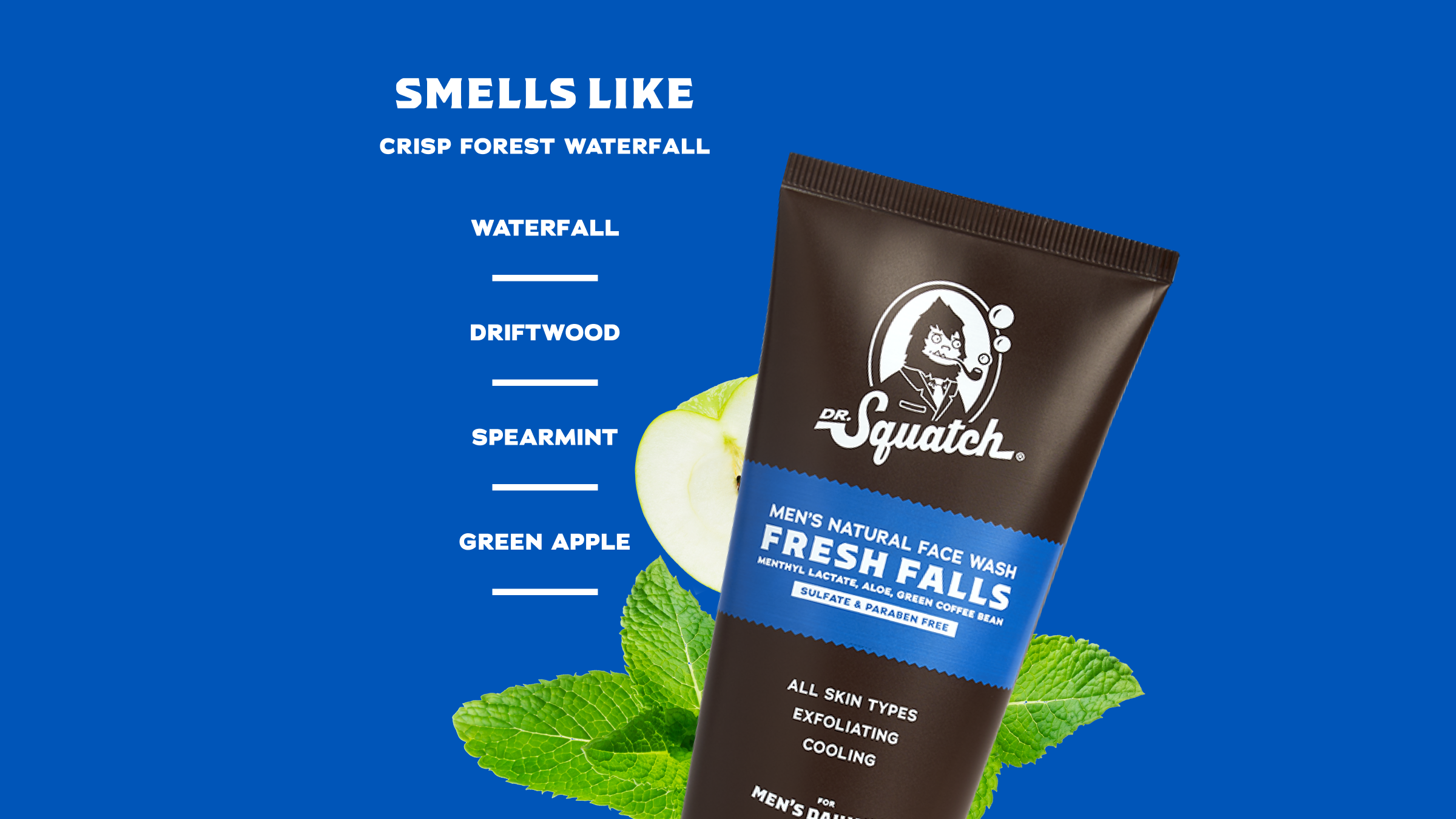 Scent notes graphic for Dr. Squatch Fresh Falls Face Wash: Crisp Forest Waterfall