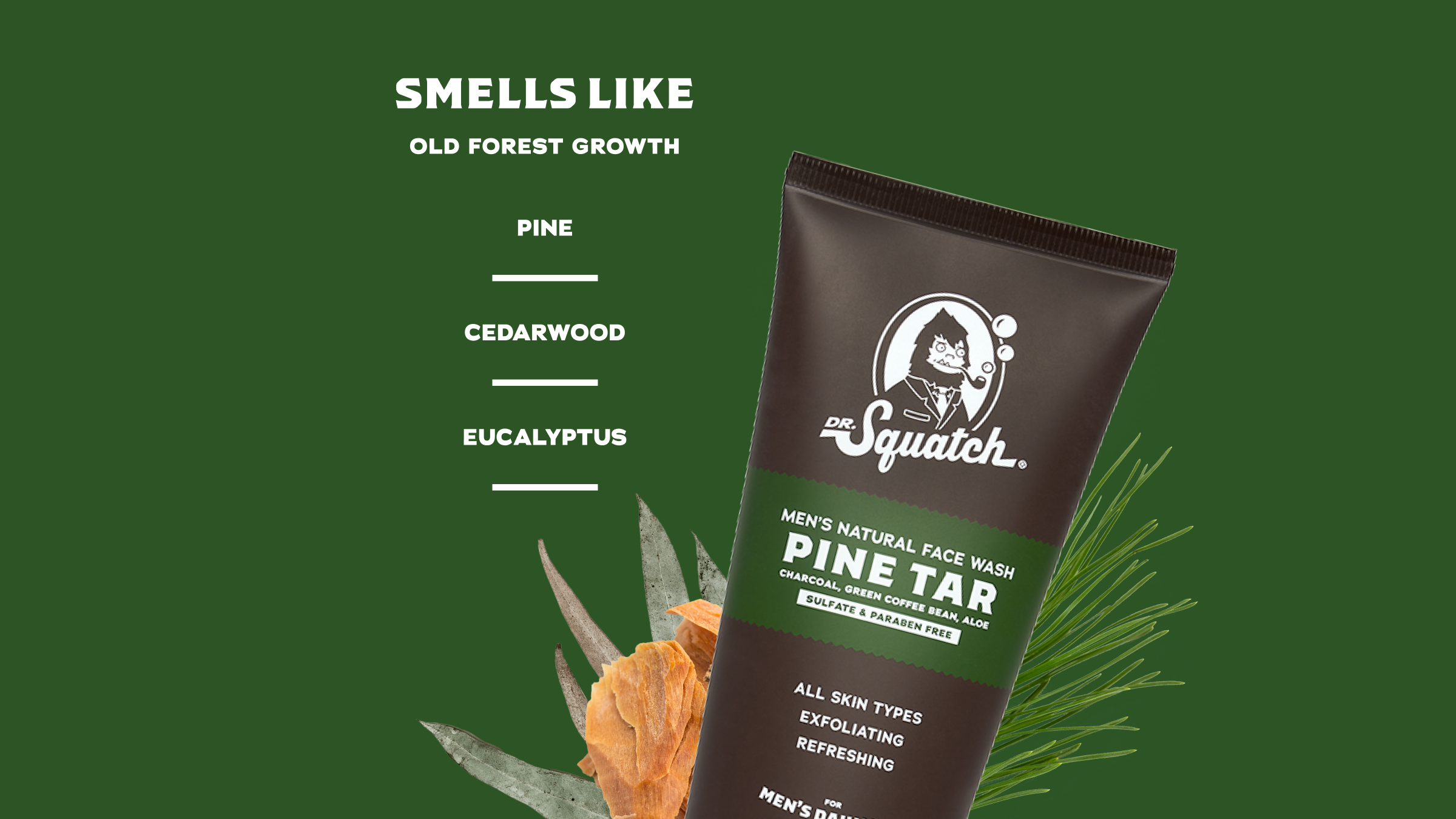 Scent notes graphic for Dr. Squatch Pine Tar Face Wash: Old Forest Growth