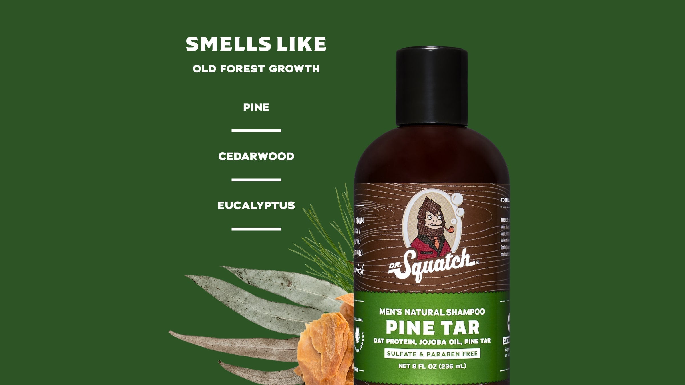 Scent notes graphic for Dr. Squatch Pine Tar Shampoo