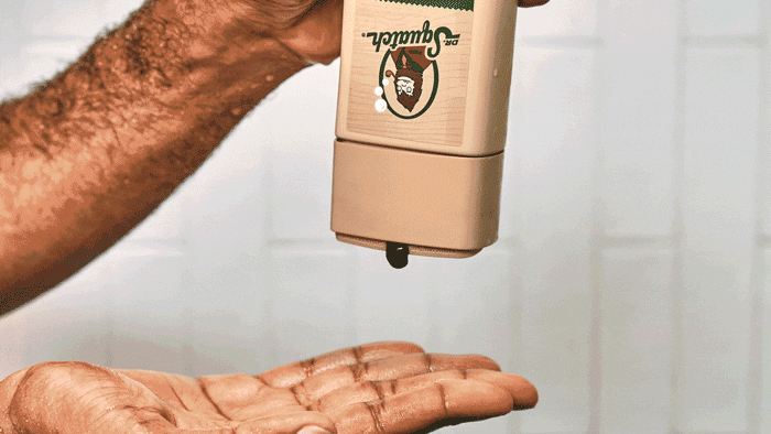 Dr. Squatch Shower Set gift set being used