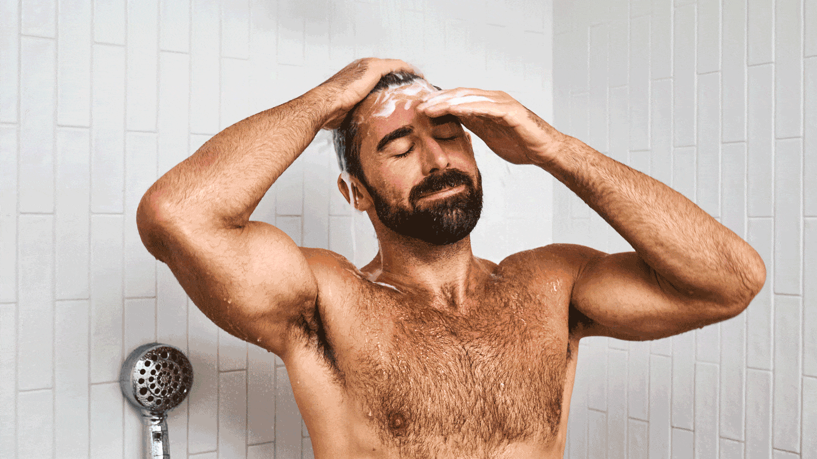 Dr. Squatch Pine Tar Shampoo being used